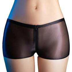 Freebily Damen Durchsichtige Shorts Unterwäsche Öl-Glanz/Matt Nylon Panties Boxer Briefs Stretch Boyleg Unterhose Schlüpfer Reizwäsche D_Schwarz Einheitsgröße von Freebily