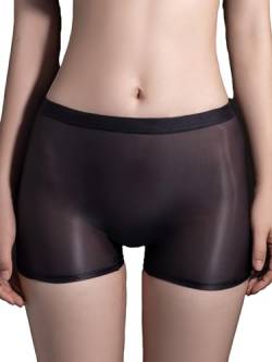 Freebily Damen Durchsichtige Shorts Unterwäsche Öl-Glanz/Matt Nylon Panties Boxer Briefs Stretch Boyleg Unterhose Schlüpfer Reizwäsche G_Schwarz Einheitsgröße von Freebily