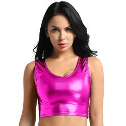 Freebily Damen Glänzend Metallic Crop Tank Top T-Shirt Bauchfrei Wetlook Shirt Sport Tanz Oberteil Fastnacht Party Gogo Rave Outfit Clubwear Rose One Size von Freebily