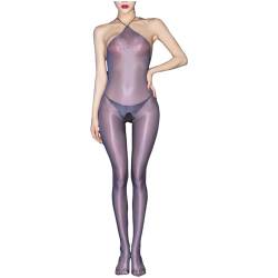 Freebily Damen Glänzend Transparent Bodystocking Glatte Nylon Bodysuit Ganzkörper Strümpfe Jumpsuit Sexy Erotische Babydoll Negligee E_Dunkelgrau Einheitsgröße von Freebily