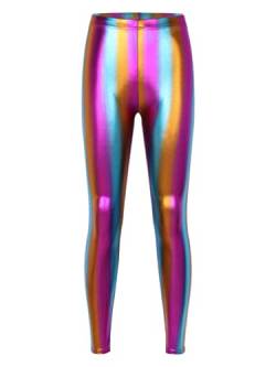 Freebily Damen Glitzer Metallic Leggings Kunstleder Hose Tights Slim Fit Sport Yoga Fitness Trainingshose Festival Party Nachtclub Pants Bunt One Size von Freebily