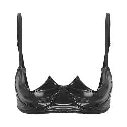 Freebily Damen Leder BH Nippelfrei Wetlook Cupless Reizwäsche Offene Büste Bustier Open Cup Bra Top Verführerisch Dessous Unterwäsche Schwarz_F 5XL von Freebily