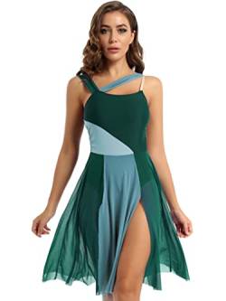 Freebily Damen Lyrisches Tanzkleid Ärmellos Latin Tanztrikot Ballettanzug Schlitz Tüll Maxikleid Modern Zeitgenössisches Tanzkostüm Dancewear Grün M von Freebily