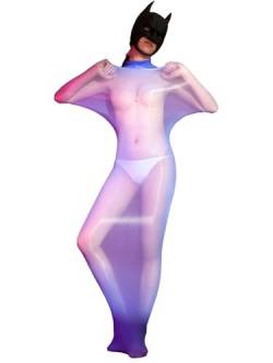 Freebily Damen Sexy Bodysuit Transparent Nylon Bodystocking Öl Glänzend Ultradünne Strumpfhose Fullcover Fessel Sex Schlaf Sack Blau_B One Size von Freebily