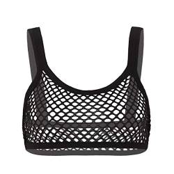 Freebily Damen Sexy Transparent Netz BH Bustier Mesh Tank Top Fischnetz Shirt Unterhemd Bauchfrei Clubwear Gogo Dessous Oberteil Schwarz B Small von Freebily