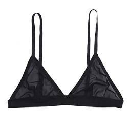 Freebily Damen Transparent BH Tüll Spitze Bralette Bustier Bra ohne Bügel Erotik Lingerie Unterwäsche Bikini Top Push up Schwarz A M von Freebily