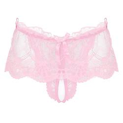 Freebily Damen Transparent Slip Ouvert Spitze Höschen Offener Schritt Mesh Dessous Unterwäsche Rüschen Unterhose Panty Briefs Rosa_B 2XL von Freebily