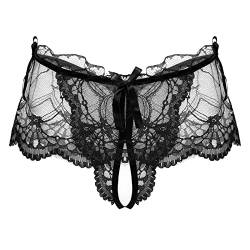 Freebily Damen Transparent Slip Ouvert Spitze Höschen Offener Schritt Mesh Dessous Unterwäsche Rüschen Unterhose Panty Briefs Schwarz_D M von Freebily