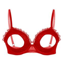 Freebily Damen Transparent Spitze Bügel BH Hebe Offene Brüste Bra Bralette Push Up Sexy Busenfrei Dessous Reizwäsche Rot_C M von Freebily