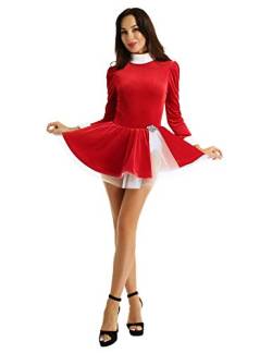 Freebily Damen Weihnachtskleid Weihnachtsmann Kostüm Miss Santa Kleid Samt Tanzkleid Eiskunstlauf Ballettkleid Gymnastik Trikot Rot L von Freebily