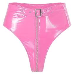 Freebily Damen Wetlook Slips Lack Leder Spitze Panties Shorts High Waist Booty Shorts Hotpants Unterwäsche Gogo Clubwear Rosa G L von Freebily