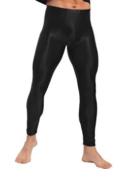 Freebily Herren Glänzend Leggings Öl Nylon Strumpfhosen Sportleggins Mit Bulge Pouch Figurformende Feinstrumpfhose Tights Schwarz_H XXL von Freebily