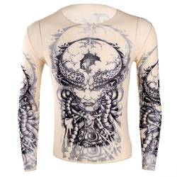 Freebily Herren Langarmshirt Tattoo Shirt Tattoo-Pullover Männer Langarm T-Shirt Hemd Nachtclub Party Kostüm Clubwear B One Size von Freebily