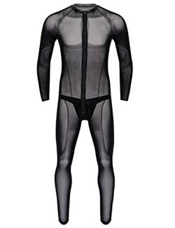 Freebily Herren Netzbody Transparent Mesh Bodysuit Ganzkörperanzug mit Penishülle Jumpsuit Strumpfhose Overall Männer Erotik Unterwäsche Schwarz B XXL von Freebily