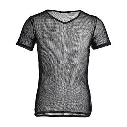 Freebily Herren Netzhemd Männer Hemd Tansparent Mesh Shirt Unterhemd Wetlook Top Muskelshirts Slim Fit T-Shirt Clubwear Underwear Schwarz L von Freebily