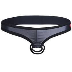 Freebily Herren Ouvert-Strings Wetlook Slips mit Penis-Ring Männer C-String Bikini Tanga Thong Erotik Unterwäsche Lackleder Unterhose Reizwäsche Schwarz L von Freebily