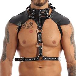 Freebily Herren Schultergurt Kunstleder Schulterschutz Bondag Gurt Männer Schnalle Body Geschirr Brustgurt Harness Clubwear Rüstung Kostüm Einstellbar Schwarz One Size von Freebily