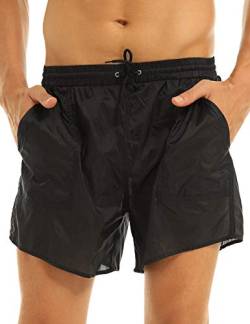 Freebily Herren Shorts Transparent Badehose Badeshorts mit Mesh-Slips Schnelltrocknend Schwimmhose Sommer Strand Casual Kurz Hose Schwarz L von Freebily