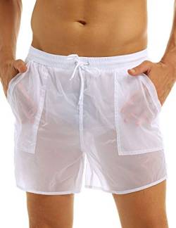 Freebily Herren Shorts Transparent Badehose Badeshorts mit Mesh-Slips Schnelltrocknend Schwimmhose Sommer Strand Casual Kurz Hose Weiß XXL von Freebily