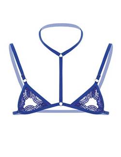 Freebily Herren Spitze BH Bra Nippelfrei Neckholder Mini BH Oberteile Transparent Sissy Dessous Crossdresser Lingerie Erotik Unterwäsche A Blau One Size von Freebily