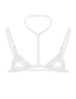 Freebily Herren Spitze BH Bra Nippelfrei Neckholder Mini BH Oberteile Transparent Sissy Dessous Crossdresser Lingerie Erotik Unterwäsche A Weiß One Size von Freebily