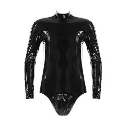 Freebily Herren Wetlook Body Latex Lack Bodysuit Overall Männer Party Clubwear Lederoptik Shirt Leotard Dessous Top Schwarz J 3XL von Freebily