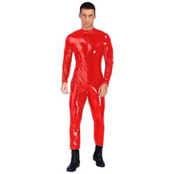 Freebily Herren Wetlook Catsuit Lackleder Body Jumpsuit Lederoptik Unterhemd Latex Ganzkörperanzug mit Reißverschluss Party Nachtclub Kostüm Rot_F 3XL von Freebily