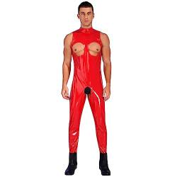 Freebily Herren Wetlook Catsuit Lackleder Body Jumpsuit Lederoptik Unterhemd Latex Ganzkörperanzug mit Reißverschluss Party Nachtclub Kostüm Rot_H 3XL von Freebily