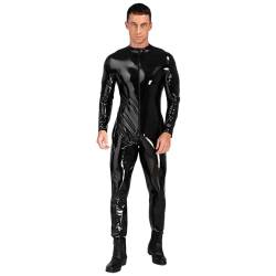 Freebily Herren Wetlook Catsuit Lackleder Body Jumpsuit Lederoptik Unterhemd Latex Ganzkörperanzug mit Reißverschluss Party Nachtclub Kostüm Schwarz_F 3XL von Freebily