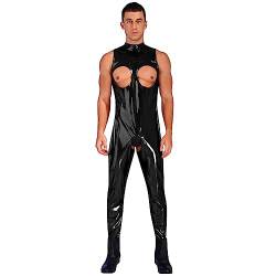 Freebily Herren Wetlook Catsuit Lackleder Body Jumpsuit Lederoptik Unterhemd Latex Ganzkörperanzug mit Reißverschluss Party Nachtclub Kostüm Schwarz_H 4XL von Freebily