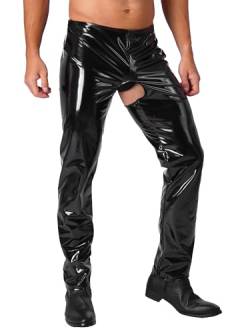 Freebily Herren Wetlook Leggings Lack Leder Schwarz Tights Hosen mit Penis-Loch Männer Ouvert-Panty Lackhose Strumpfhosen Unterwäsche Schwarz D 3XL von Freebily