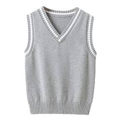 Freebily Jungen Mädchen Pullunder Ärmellos Klassische V-Ausschnitt Strickweste Gestrickte Pullover Weste für Frühling Herbst Winter C_Grau 134-140/9-10 Jahre von Freebily