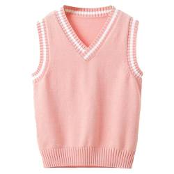 Freebily Jungen Mädchen Pullunder Ärmellos Klassische V-Ausschnitt Strickweste Gestrickte Pullover Weste für Frühling Herbst Winter C_Rosa 146-152/11-12 Jahre von Freebily