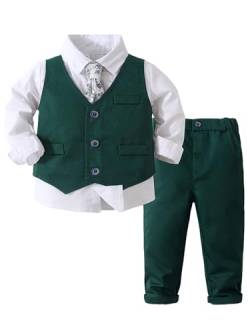 Freebily Kinder Baby Jungen Anzug Gentleman Set Weste Hemd Anzughose Und Krawatte Fliege Festlich Hochzeit Taufbekleidung A_Grün 80-86 von Freebily