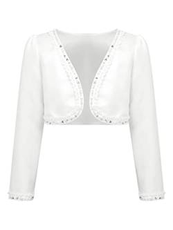 Freebily Kinder Baby Mädchen Bolero Jacke Satin Spitze Hochzeit Blumenmädchen Schulterjacke Kommunionjacke Partykleid B Weiß 146-152 von Freebily