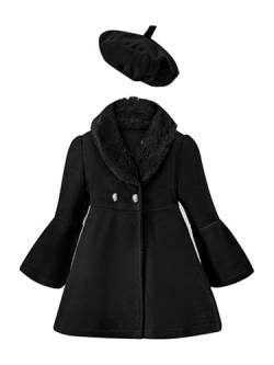 Freebily Kinder Baby Mädchen Mantel Klassische Wollmantel Kunstfell-Kragen Jacke Mit/Ohne Baskenmütze Set Warme Winter Herbst Kleidung Schwarz 104-110 von Freebily