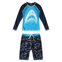 Freebily Kinder Jungen Badeanzug Badekappe Shirt Badehose Rash Guards Set Bademode UV Schutz Surfen Schwimmbekleidung 92-176 Himmelblauer Hai_F 134-140 von Freebily