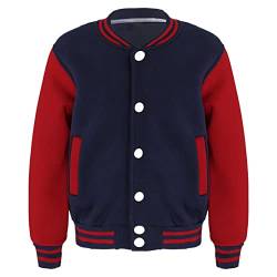 Freebily Kinder Jungen Mädchen Übergangsjacke Mode Vintage College-Stil Jacke Baseball Sportjacke mit Druckknöpfe Casual Streetwear Navy Blau B 134-140/9-10 Jahre von Freebily