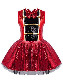 Freebily Kinder Mädchen Tanzkleid Tutu Zirkus Ringmaster Kleid Glitzer Pailletten Karneval Partykleid Festkleid Festzug Outfits Tanzkleidung Rot_E 110-116/5-6 Jahre von Freebily