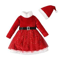 Freebily Kleinkind Baby Mädchen Kleider Festlich Weihnachtskleid Langarm Tutu Kleid Schleifen Stirnband Party Weihnachtskostüm Kleidung Rot I 92-98/2-3 Jahre von Freebily