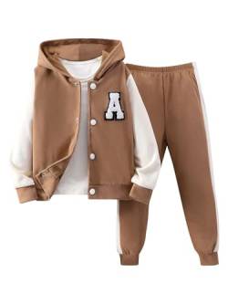 Freebily Kleinkind Baby Outfit Jungen Mädchen Trainingsanzüge Baseball Sweatjacke Hose Langarmshirt Sport Freizeit Babykleidung 3er / 2er Set B_Braun 122-128 von Freebily