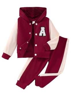 Freebily Kleinkind Baby Outfit Jungen Mädchen Trainingsanzüge Baseball Sweatjacke Hose Langarmshirt Sport Freizeit Babykleidung 3er / 2er Set B_Rot 104-110 von Freebily