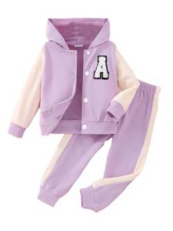 Freebily Kleinkind Baby Outfit Jungen Mädchen Trainingsanzüge Baseball Sweatjacke Hose Langarmshirt Sport Freizeit Babykleidung 3er / 2er Set B_Violett 122-128 von Freebily