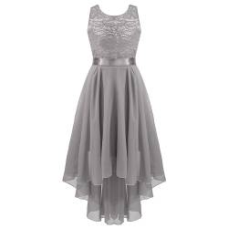 Freebily Mädchen Kleid Festlich Blumenmädchenkleid Hochzeit Elegant Blumenspitze Prinzessin Kleid Partykleid Lang Gr. 104-176 Z Grau 152-164/12-14 Jahre von Freebily