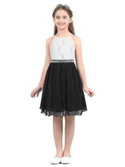 Freebily Mädchen Kleid Festlich Hochzeit Brautjungfern Blumenmädchen Kleid Elegantes Neckholder Prinzessin Kleid Partykleid Ballkleid A-Linie Schwarz&Weiß 164 von Freebily