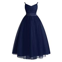 Freebily Mädchen Kleid Festlich Prinzessin Kleid Hochzeit Blumenmädchenkleid Abendkleider Chiffon Sommerkleid Partykleid 104-176 Navy Blau_B 128 von Freebily