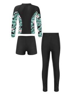 Freebily Mädchen Rashguard Badeanzug 3 Teiler Set Lange Ärmel UV Schutz Oberteil Hosen Shorts Kinder Sonnenschutz Schwimmbekleidung Schwarz_B 158-164 von Freebily