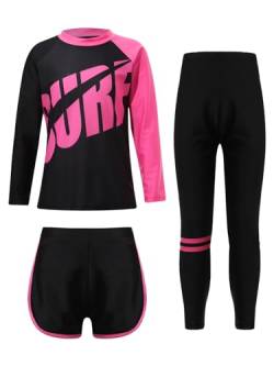 Freebily Mädchen Rashguard Badeanzug Lange Ärmel Oberteil Hosen 2/3 Teiler Set Sonnenschutz Bademode Schwimmkleidung Strandmode Q_Rosa 146-152 von Freebily