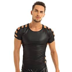 Freebily Männer Shirt Wetlook Tops Herren Lack Leder T-Shirt Muskelhemd Unterhemd Fitness Slim fit Hemd Clubwear Schwarz A XXL von Freebily