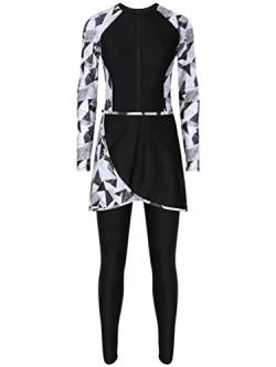 Freebily Muslimische Frauen Badeanzug Burkini mit BH Polsterung Lange Ärmel Sport Bademode Modest Badekleidung Surf Schwimmkostüm Beachwear Sonnenschutz Black&White M von Freebily